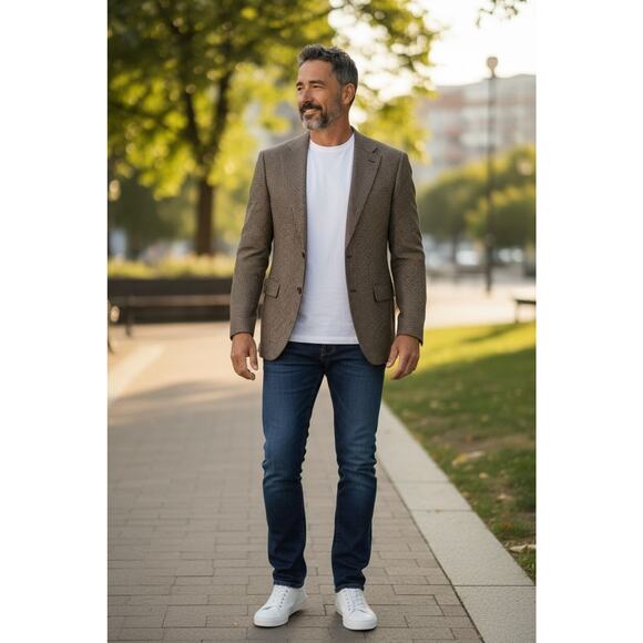 Oscar De La Renta Houndstooth Blazer Sz 48 Brown Wool Sportscoat Classy Designer - Picture 2 of 16